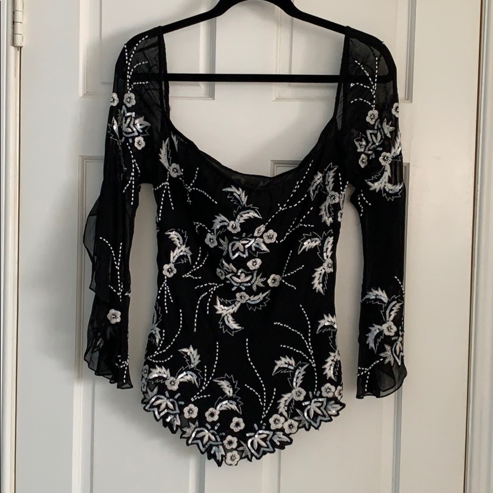 100% Silk Embroidered/Sequined and Beaded Blouse.